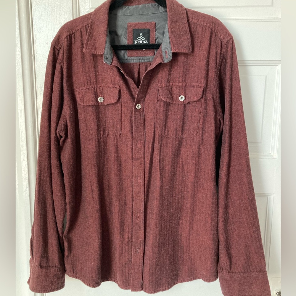 Prana Men's Maroon Button Down Shirt